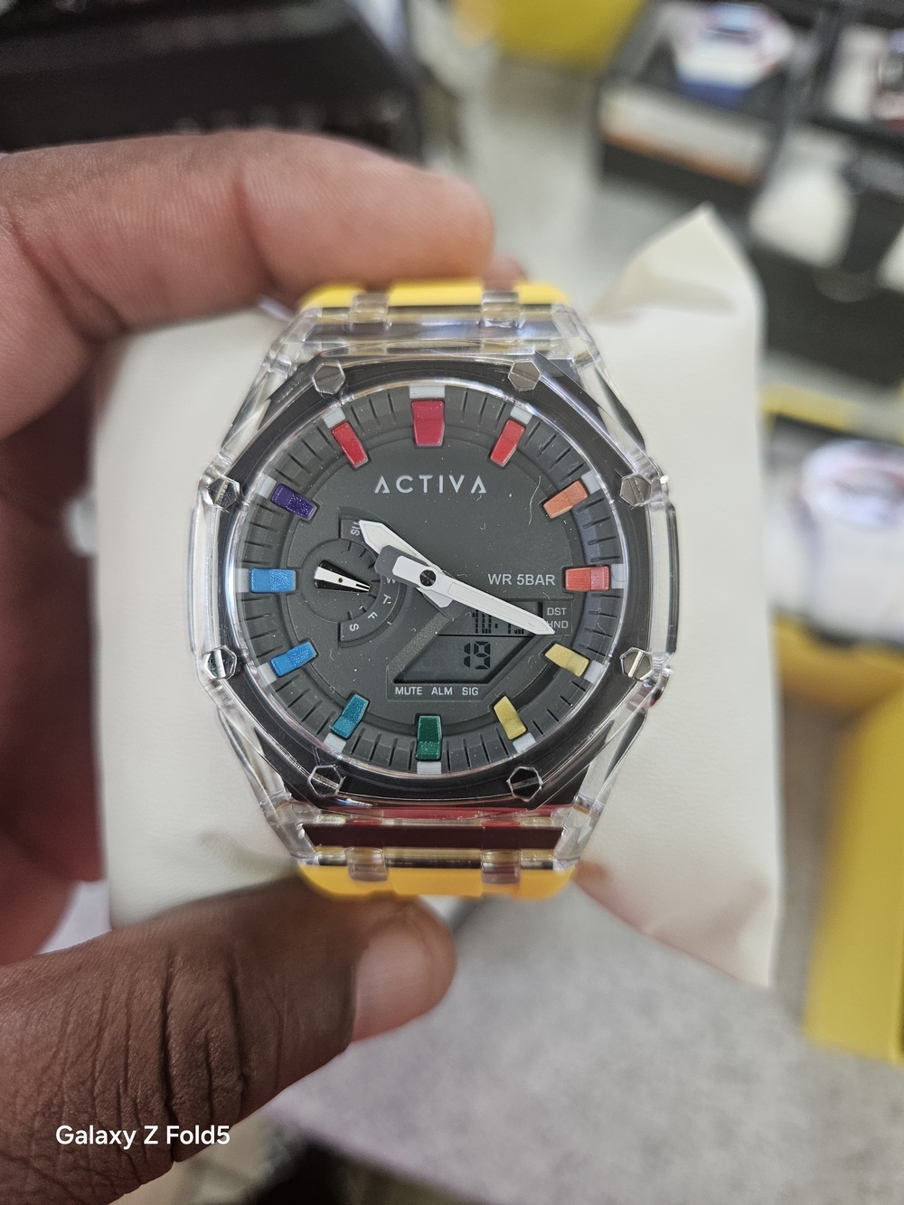 ACTIVA Men's Yellow Strap Dual-Display Watch with Multicolor Accents